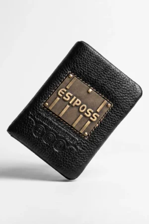Men’s Leather Trifold Wallet – Metal Badge
