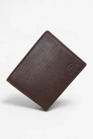 Pebble-Grain Leather Bifold Wallet — Coffee Brown