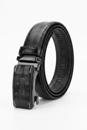 Automatic Ratchet Buckle Genuine Leather Belt for Men – Black Croc Embossed