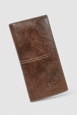 Vintage Distressed Leather Long Wallet — Brown
