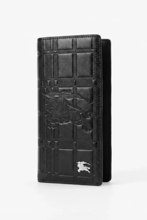 Embossed Leather Long Wallet — Black