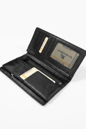 Embossed Leather Long Wallet — Black