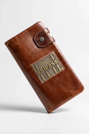 Genuine Leather Long Wallet — Brown