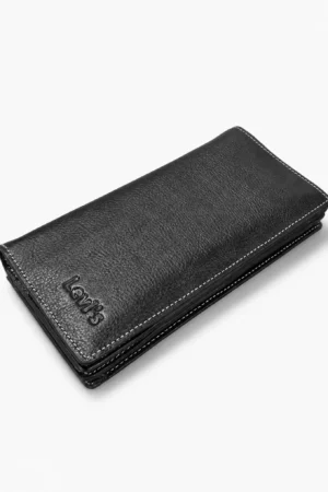 Pebble-Grain Leather Long Wallet — Black