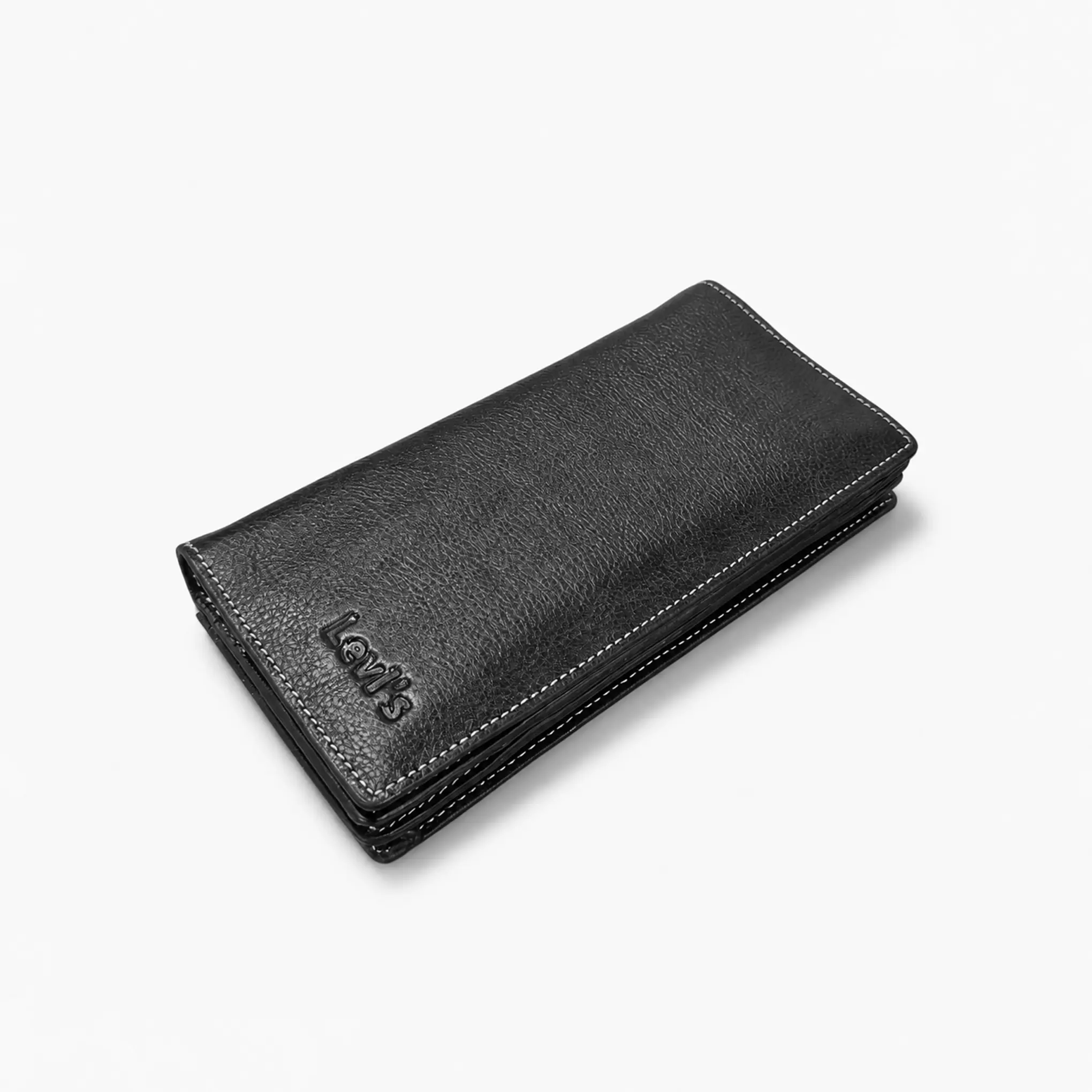 Pebble-Grain Leather Long Wallet — Black