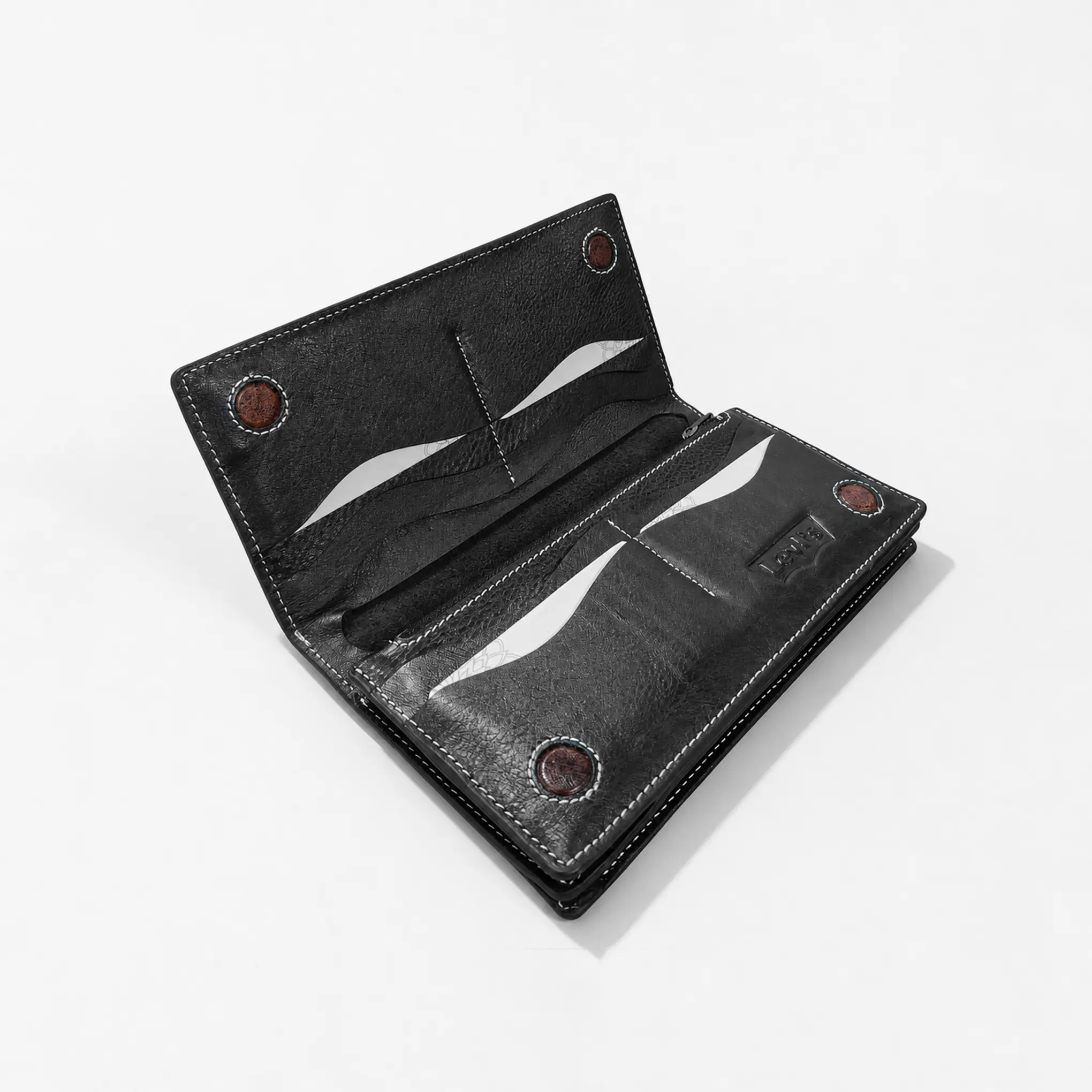 Pebble-Grain Leather Long Wallet — Black - Image 4