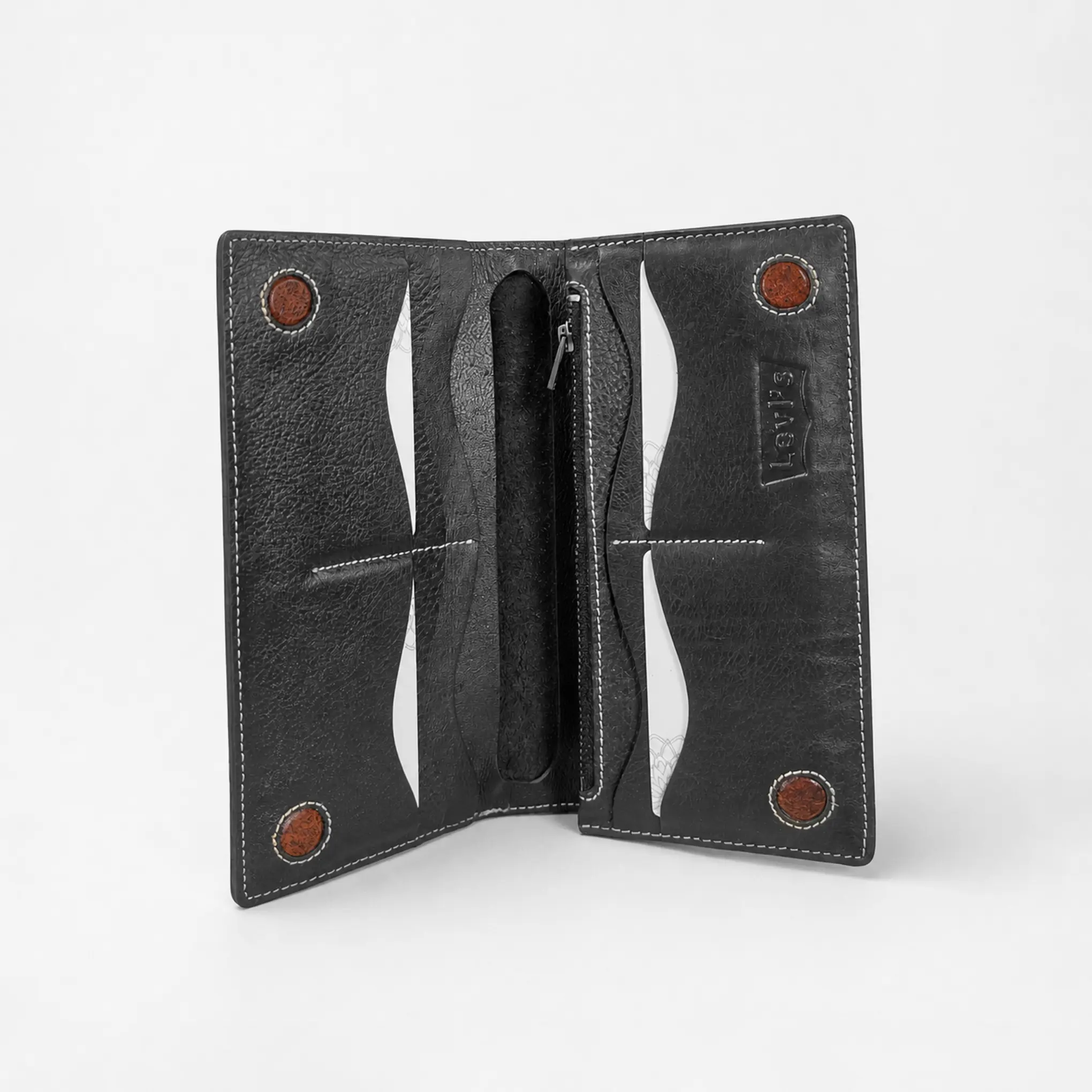 Pebble-Grain Leather Long Wallet — Black - Image 5
